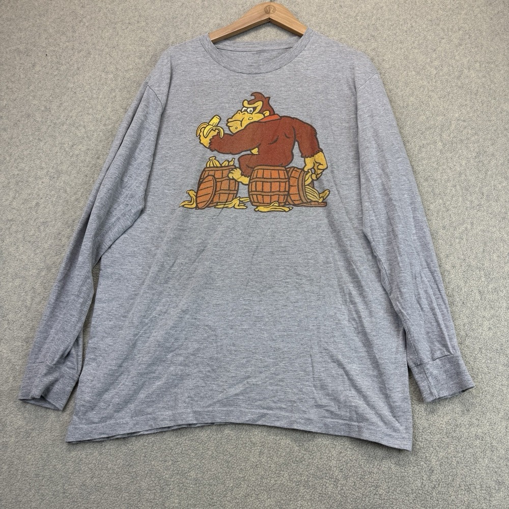 Nintendo Donkey Kong Banana Barrel Gray Long-Sleeve Graphic T-Shirt L